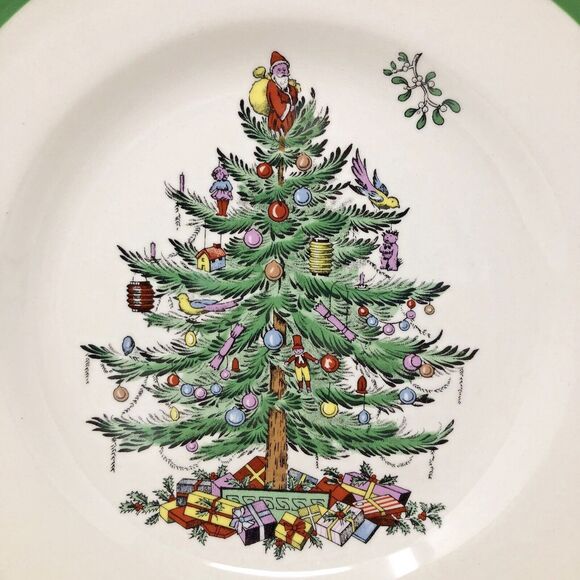 Spode CHRISTMAS TREE Salad Plate 7 3/4" Green Trim Made in England, Single - Picture 2 of 7